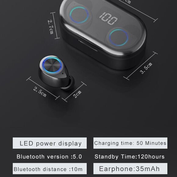 Wireless Bluetooth Headset with Microphone Waterproof w Charging Case - Picture 10 of 10